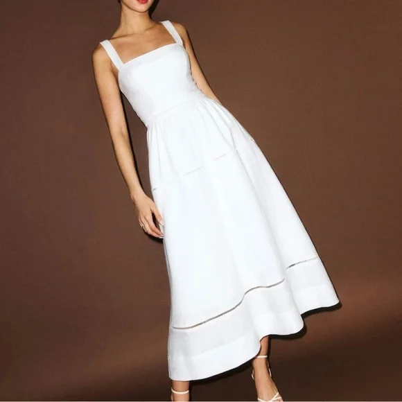 NWOT Reformation Everett Linen Midi Dress White A-Line Summer Vacation 8 - Picture 2 of 11